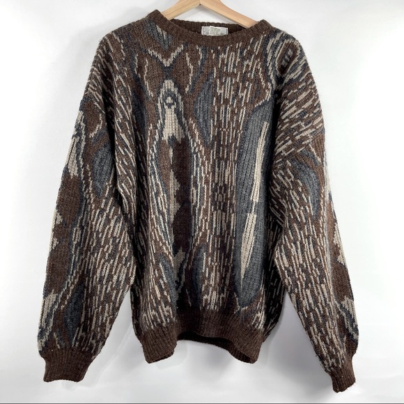Vintage Sweaters - Vintage Oversized Alpaca and Wool Retro Print Sweater Chunky Grandpa Sweater XL